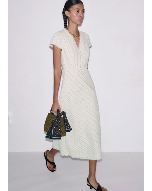 ME+EM White Textured Stripe Fit And Flare Midi Dress