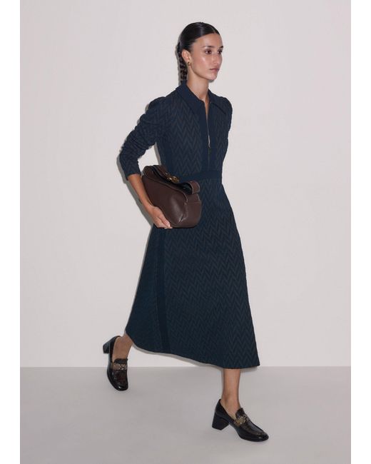 ME+EM Blue Graphic Jacquard Fit And Flare Midi Dress-Rich