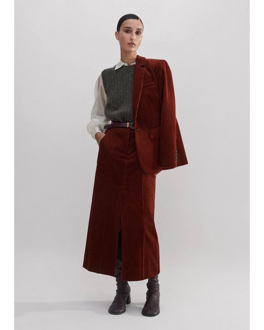 ME+EM Red Ultra-Soft Cord Column Maxi Skirt
