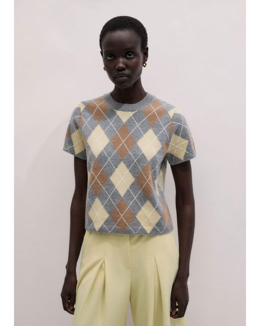 ME+EM Gray Cashmere Argyle Baby Tee