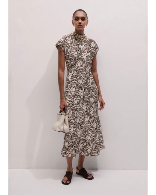 ME+EM Multicolor Bias Cut Speckled Bloom Print Maxi Dress-Light Cream