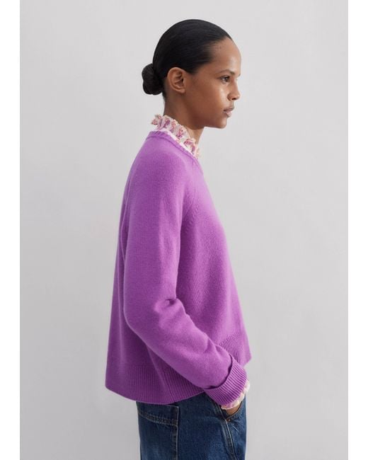 ME+EM Purple Cashmere Curved Hem Raglan Sweater