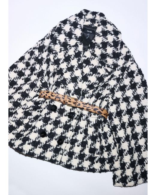 ME+EM Blue Exaggerated Houndstooth Short Coat/Ivory