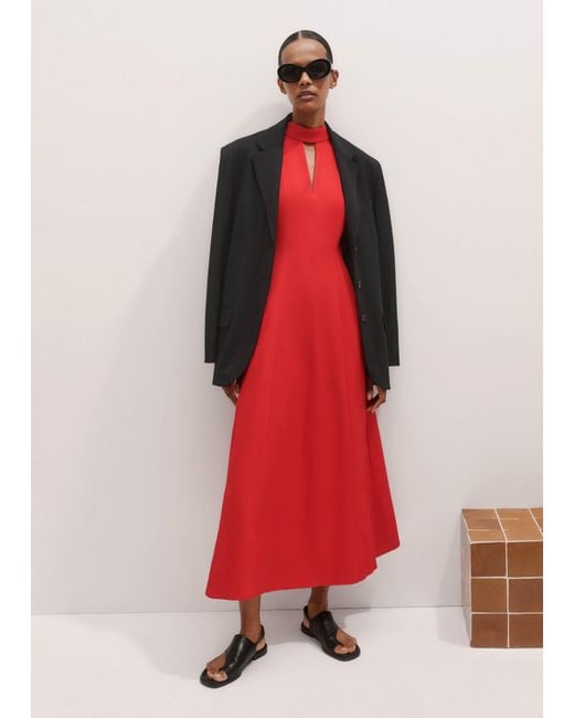 ME+EM Red Italian Twill Fit And Flare Maxi Dress