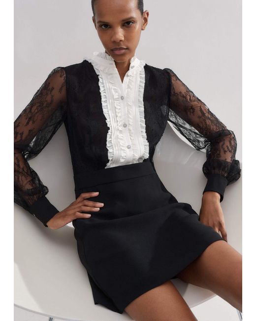 ME+EM Black Monochrome Lace Detail Mini Dress/Light Cream