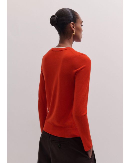 ME+EM Red Merino Cashmere Barely There Trim Jumper Vivid Soft