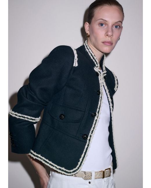 ME+EM Blue Contrast-Trim Fitted Wool-Blend Jacket
