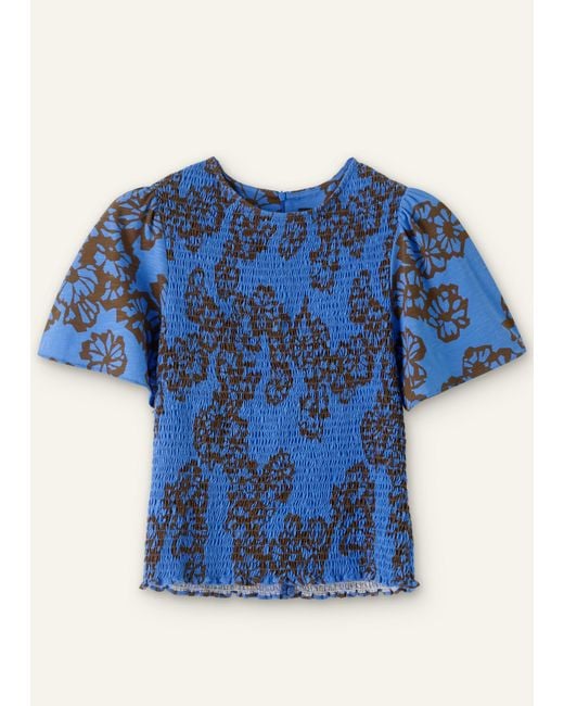 ME+EM Blue Stencil Bloom Print Smock Top