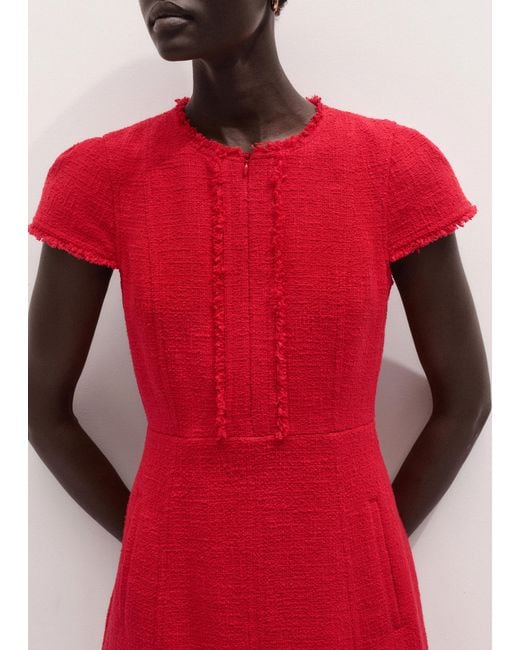 ME+EM Red Fringe Detail Fit And Flare Midi Dress Rose Petal