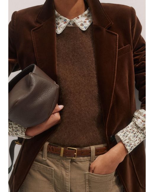 ME+EM Brown Velvet Sharp Shoulder Blazer