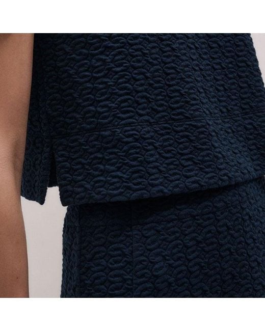 ME+EM Blue Curling Crosses Jacquard Short Sleeve Top