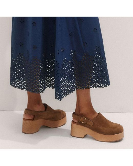 ME+EM Blue Cotton Broderie Border Maxi Shirt Dress + Belt Intense