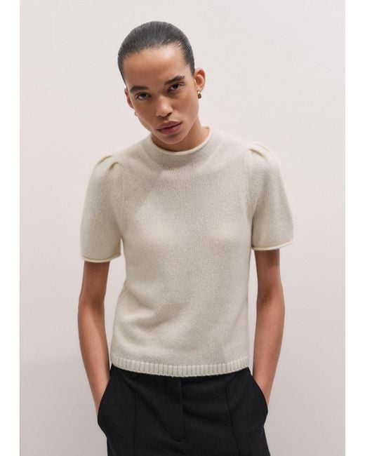 ME+EM Natural Merino Cashmere Silk Pouf Sleeve Knit Tee