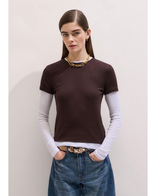 ME+EM Blue Sheer Rib Double Layer Top Summer Chocolate Soft