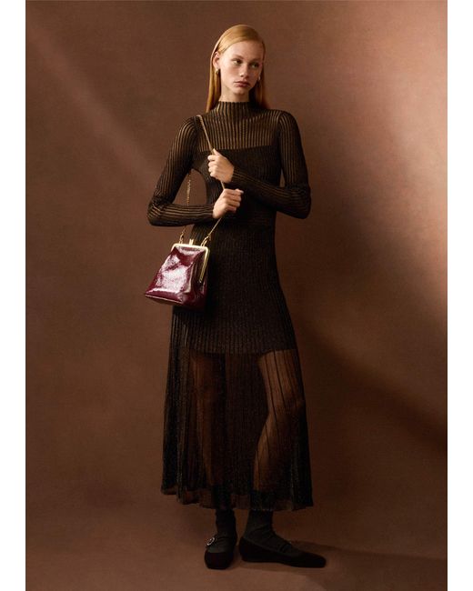 ME+EM Brown Metallic Pointelle Knit Maxi Dress