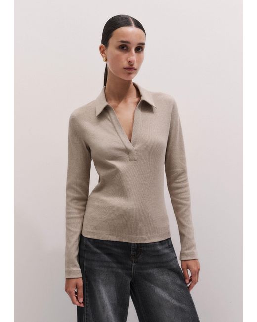 ME+EM Gray Ultimate Longsleeve Rib Polo Top