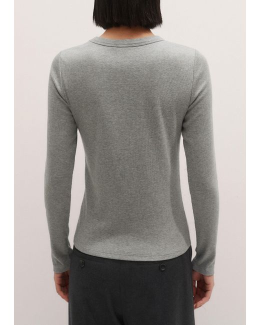 ME+EM Gray Ultimate Rib Long Sleeve Top Mélange