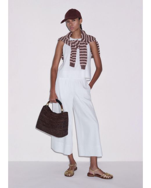 ME+EM White Crease-Less Linen Crop Shell Top