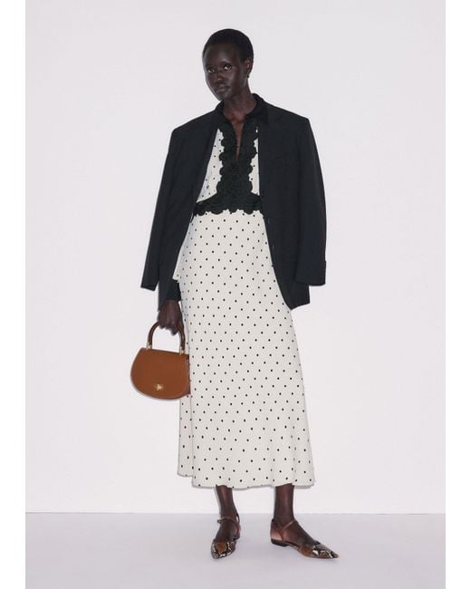 ME+EM White Winter Polka Dot Lace Trim Maxi Dress Cream