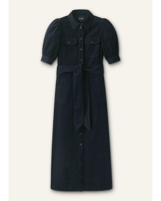 ME+EM Blue Cord Fit And Flare Maxi Shirt Dress + Tie