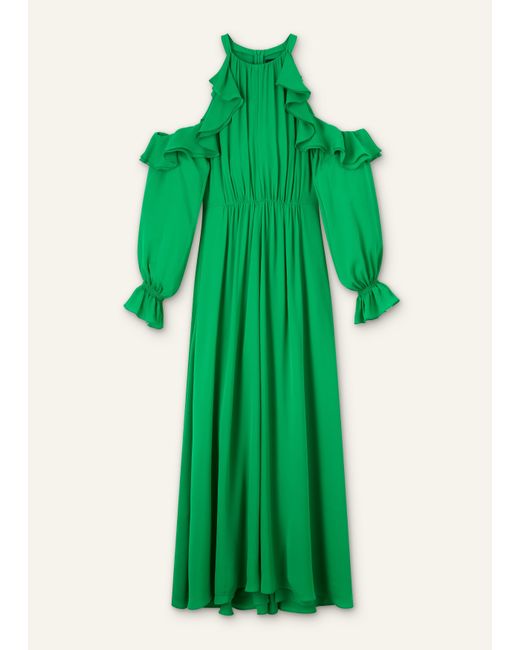 me and em green silk dress ME+EM Satin Back Crepe Lace Detail Maxi Dress Eden Green - Women's - Fluid Satin