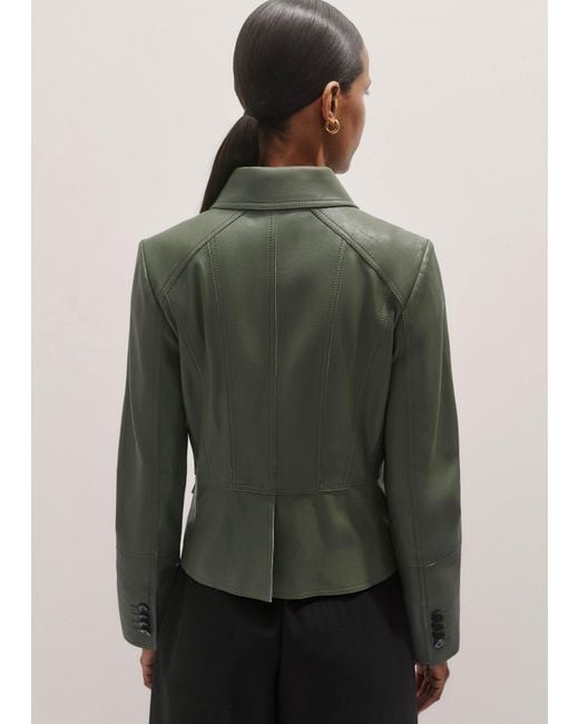 ME+EM Green Washed Leather Fitted Utility Jacket