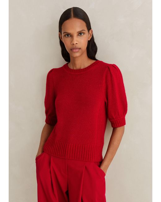 ME+EM Red Lofty Wool Cashmere Silk Pouf Sleeve Tee