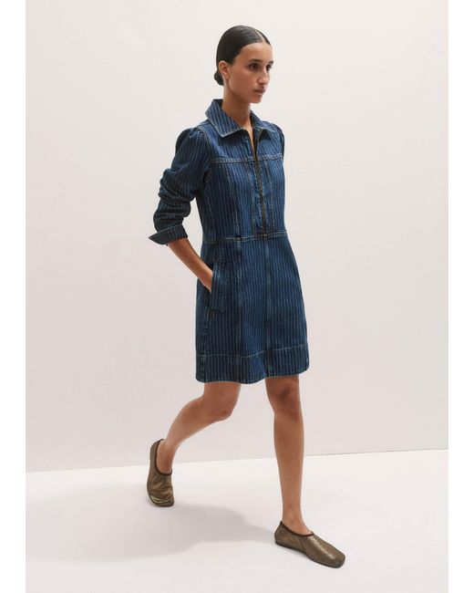 ME+EM Blue Stripe Denim Mini Dress With Zip Front