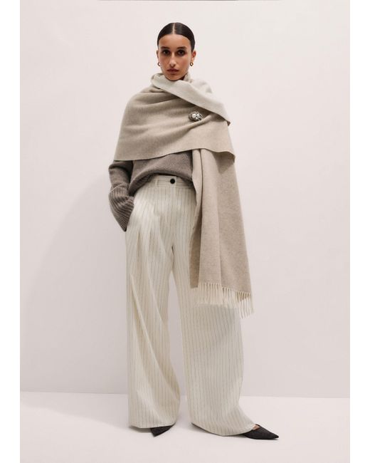 ME+EM Natural Italian Wool-Blend Pinstripe Double Pleat Wide Leg Trouser