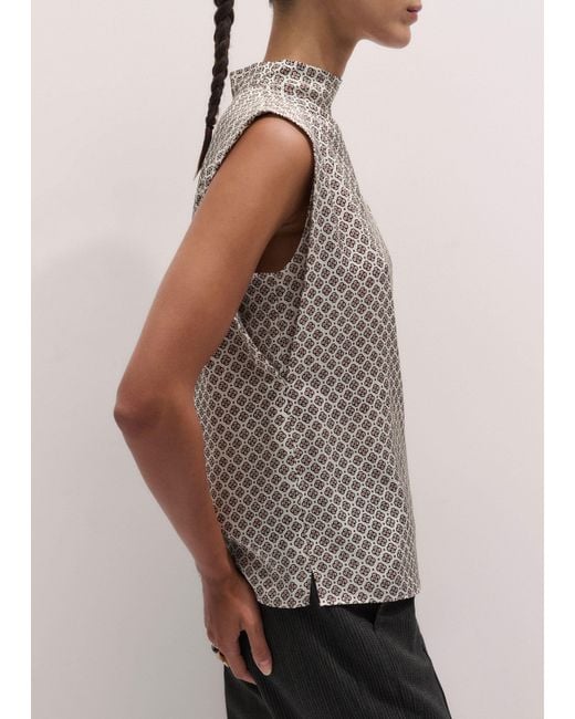 ME+EM Brown High Neck Flower Foulard Print Top