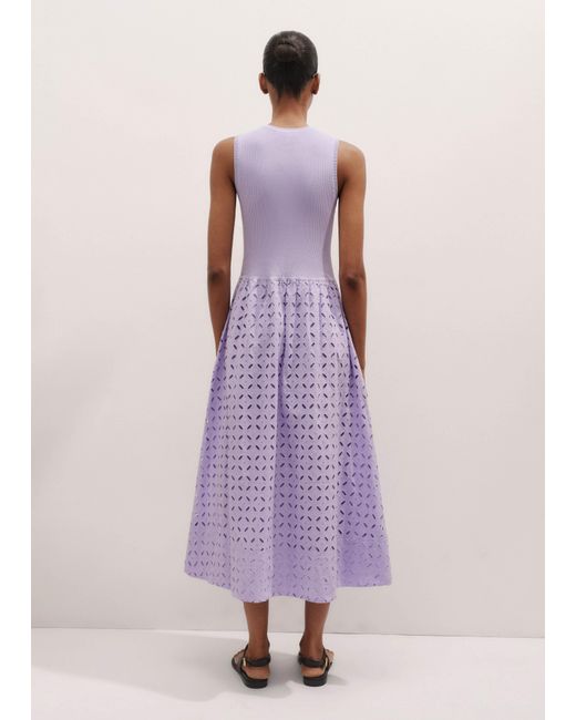 ME+EM Purple Knit + Broderie Mixed Media Midi Dress