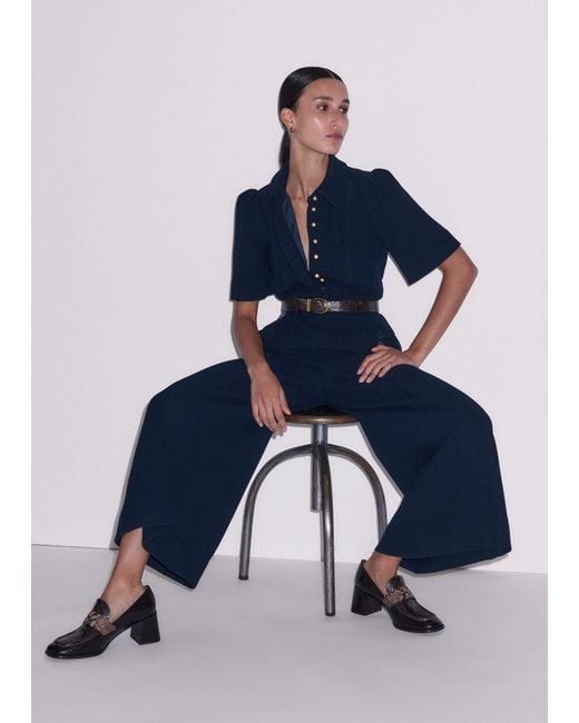 ME+EM Blue Wide Leg Cropped Jumpsuit + Belt
