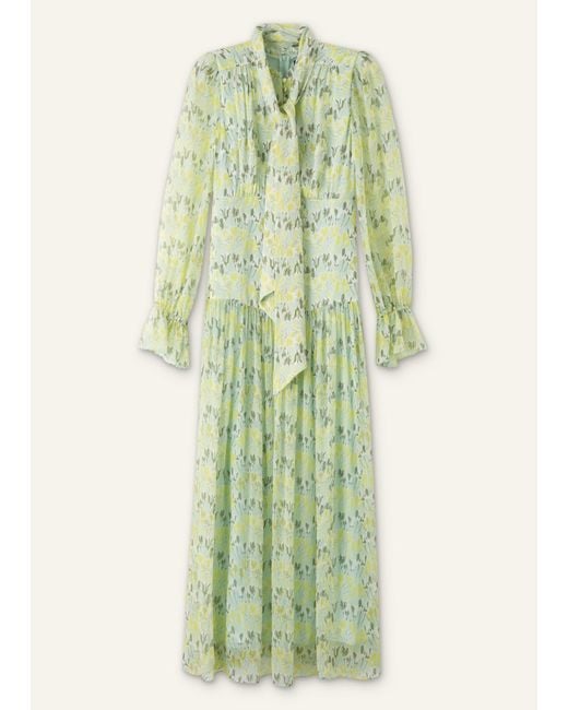 ME+EM Women's Green Silk Tulip Print Full Length Dress + Tie ME+EM Women's Green Silk Tulip Print Full Length Dress + Tie