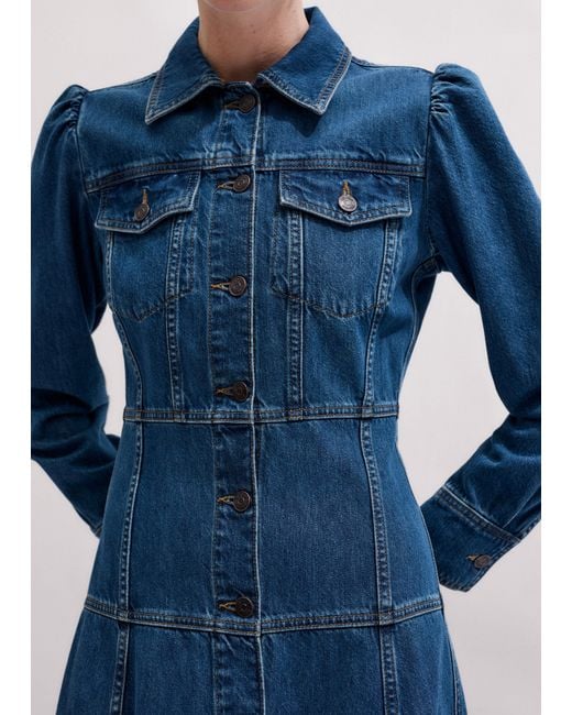ME+EM Blue Panelled Fit And Flare Midi Dress