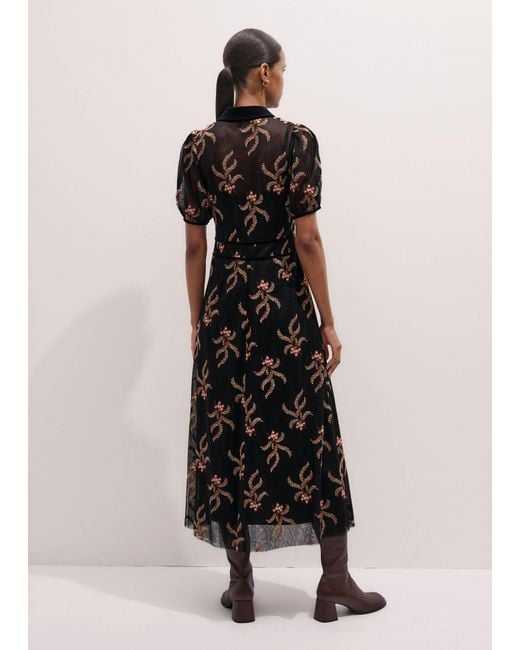 ME+EM Black Autumn Floral Embroidery Maxi Dress + Slip/Multi