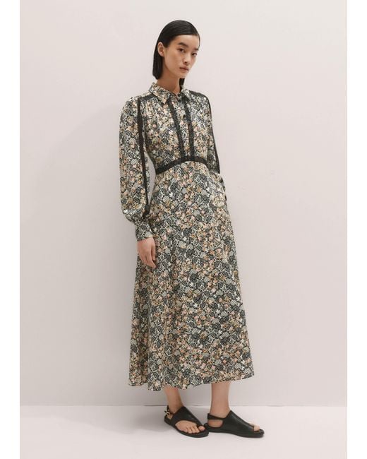 ME+EM Natural Silk Lace Detail Maxi Shirt Dress