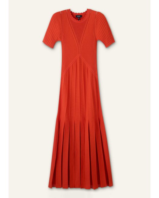 ME+EM Red Conceal + Reveal Lace Knit Maxi Dress