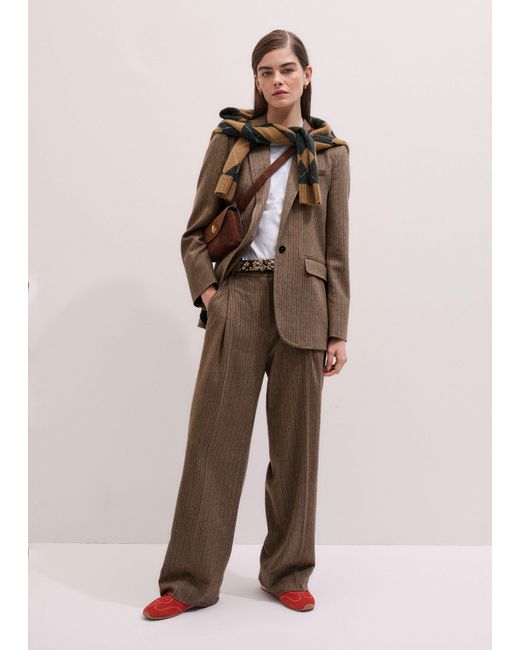 ME+EM Brown Straight Pinstripe Pleat Front Pant Mocha