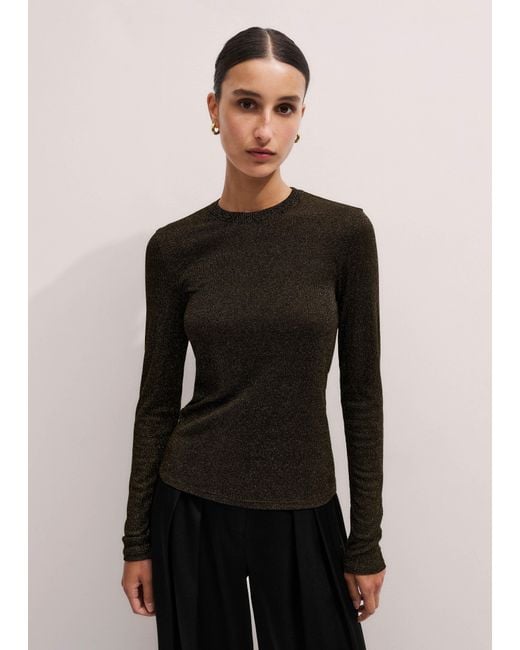 ME+EM Black Metallic Rib Long Sleeve