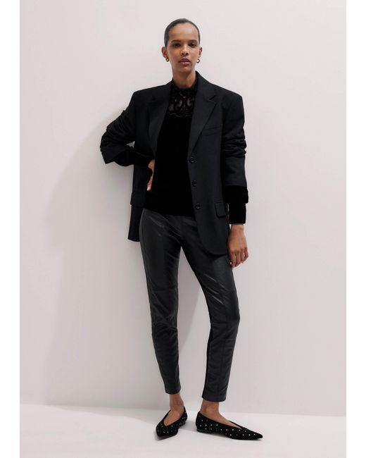 ME+EM Black Silk Blend Velvet Embroidered Top