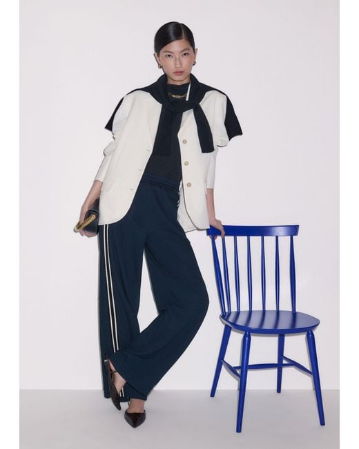 ME+EM Blue Sleeveless Drape Top