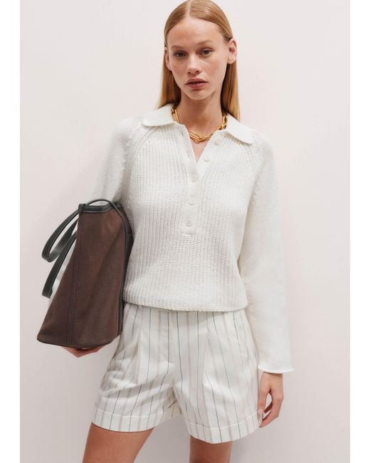 ME+EM White Collared Button-Front Jumper