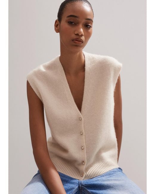 ME+EM Natural Boiled Cashmere V-neck Relaxed Pearl Button Vest