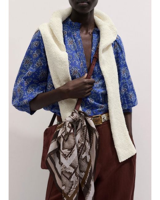 ME+EM Blue Gilded Paisley Print Straight Blouse