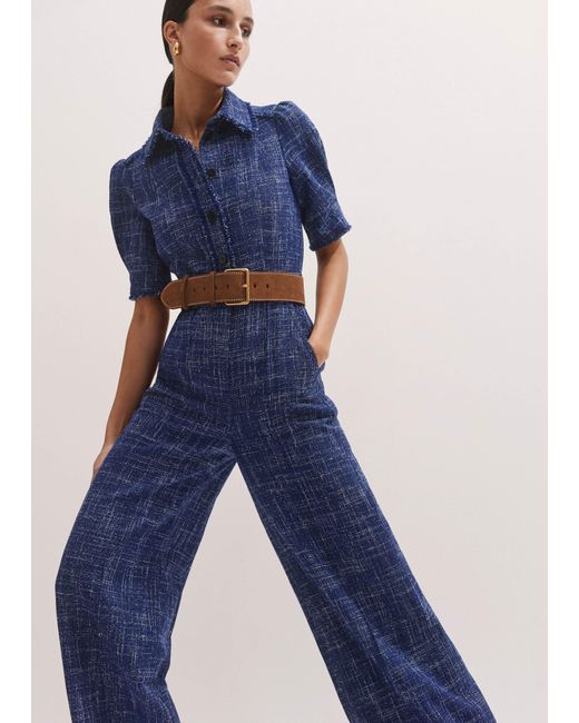 ME+EM Blue Tweed Jumpsuit