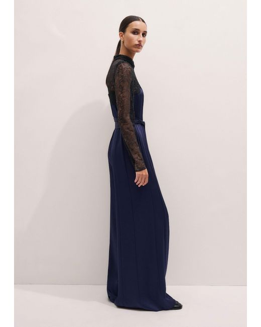 ME+EM Blue Lace + Satin Back Crepe Wideleg Jumpsuit + Belt
