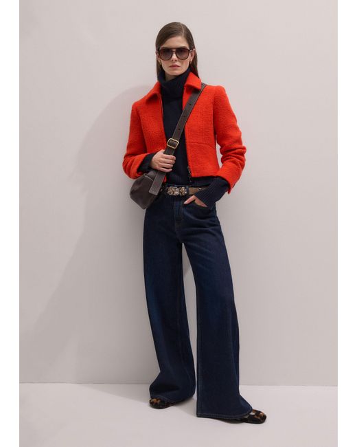ME+EM Red Cropped Boucle Jacket