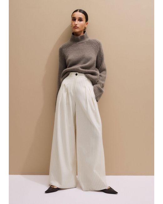 ME+EM Natural Italian Wool-Blend Pinstripe Double Pleat Wide Leg Trouser
