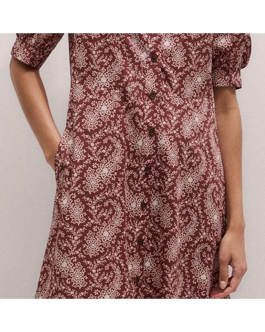 ME+EM Pink Cotton Dotted Floral Paisley Midi Shirt Dress + Belt