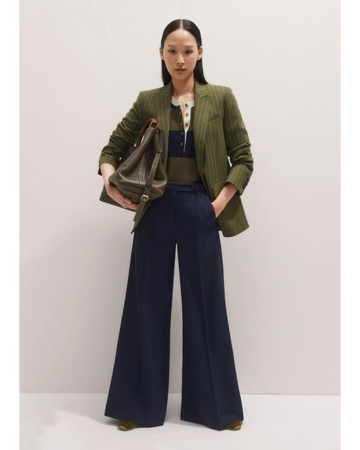 ME+EM Blue Wool-Blend Exaggerated Flare Trouser